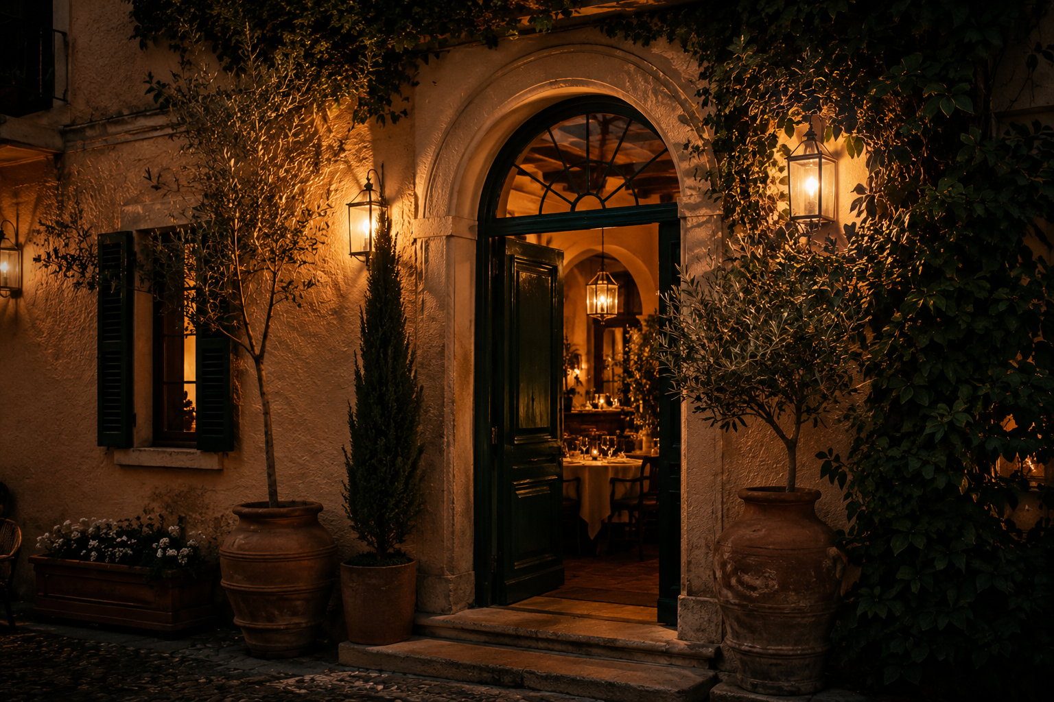 Ingresso accogliente di un ristorante mediterraneo